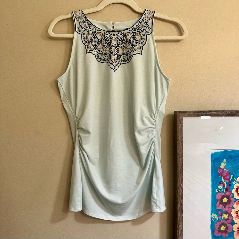 White House Black Market Embroidered White Top